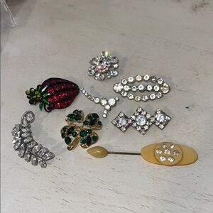 Lot Antique & Vintage Crystal Brooches celluloid stick pin